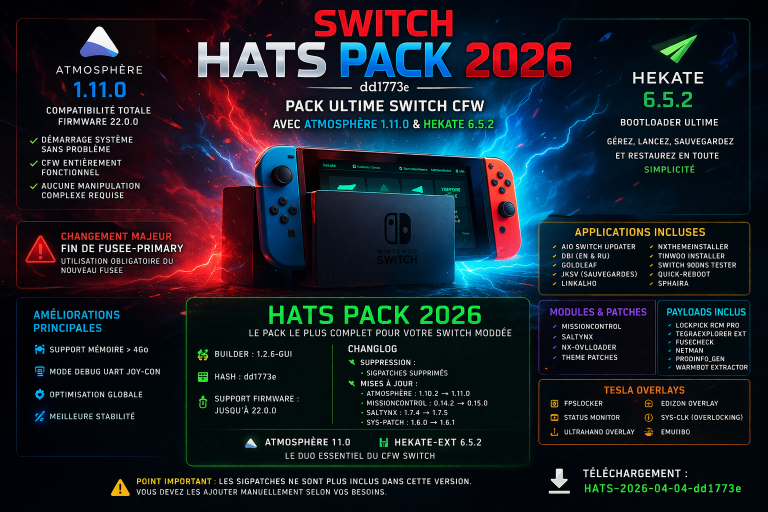 HATS Pack 2026 Switch (dd1773e) – Atmosphère 1.11.0 & Hekate 6.5.2 | Guide complet