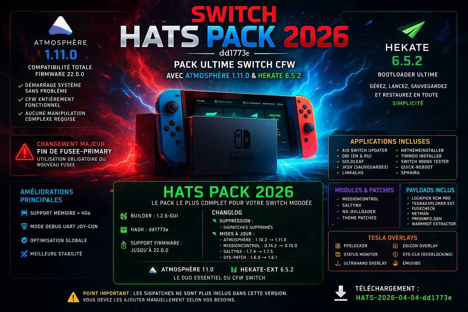HATS Pack 2026 Switch (dd1773e) – Atmosphère 1.11.0 & Hekate 6.5.2 | Guide complet